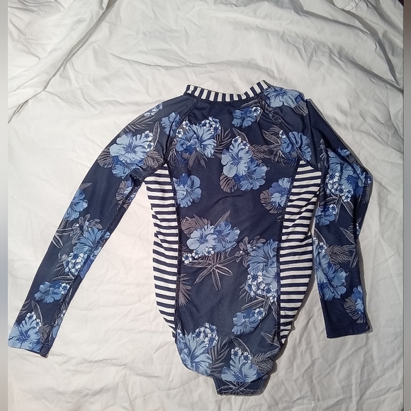 wonder nation Navy Blue Floral & White Striped Long Sleeve One-Piece Swimsuit - Picture 3 of 5